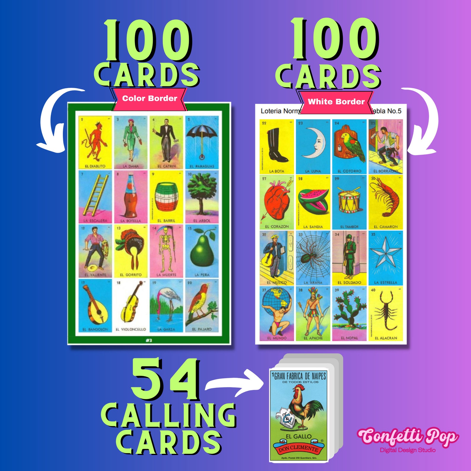 Printable Mexican Loteria Game Template 100 CARDS PDF Classic Edition Printable Mexican Loteria Game Template 100 CARDS PDF Classic Edition