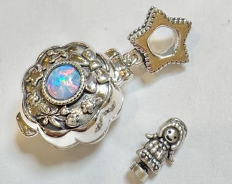 Polly Pocket Polly's Show Time Theatre Star Locket Ciondolo in argento sterling con opale per bracciale, collana e medaglione