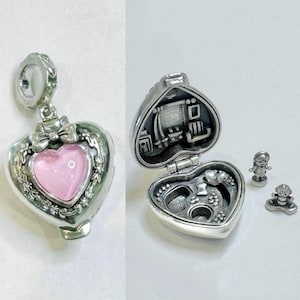Polly Pocket Baby and Ducky Locket Sterling silver charm with Rose Quartz pink crystal for bracelet necklace locket