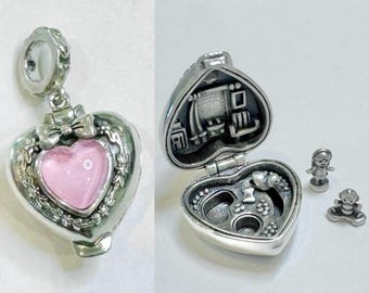 Ciondolo Polly Pocket Baby and Ducky in argento Sterling con cristallo rosa quarzo rosa per collana e bracciale