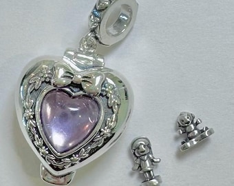 Ciondolo Polly Pocket Baby e Paperina in argento sterling con cristallo viola ametista per bracciale e collana