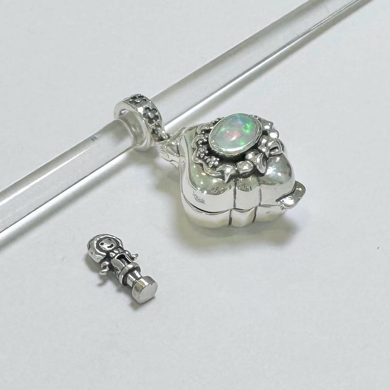 Pu&ograve; includere: Un ciondolo in argento a forma di cuore con una chiusura e una pietra di opale. Il medaglione si apre per rivelare un piccolo scomparto all'interno. &Egrave; incluso anche un ciondolo in argento separato a forma di bambola.