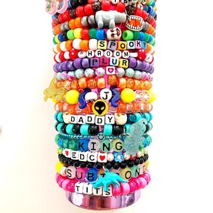 10 Kandi Bracelets Bulk Set – Rave Friendship Bracelets, Colorful Beaded Party Favors, Handmade PLUR Gifts, EDM Festival Accessories
