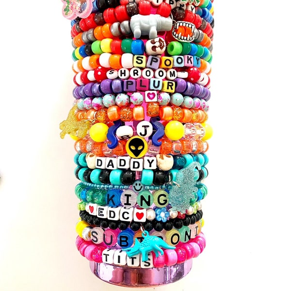 10 Kandi Bracelet Pack, Festival Season Bracelets, Rave Kandi, Electric Forest Kandi, Kandi Pack