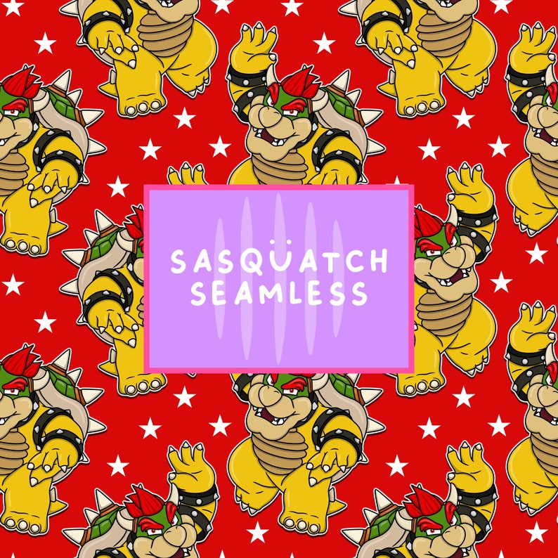 Set of 5 Bowser Seamless Patterns - Cool Kids Fabric Designs, Mario ...