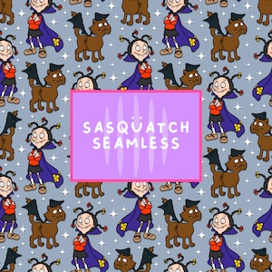 Set of 5 Mona the vampire style seamless patterns - cool kids fabric designs, kids retro tv, repeat pattern