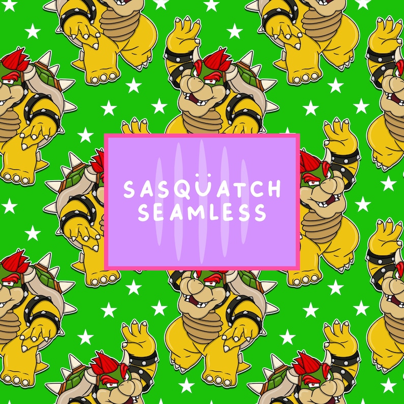 Set of 5 Bowser Seamless Patterns - Cool Kids Fabric Designs, Mario ...