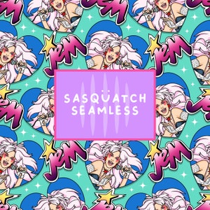 Set of 5 Jem style seamless patterns - cool kids fabric designs, kids retro tv, repeat pattern, music