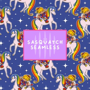 Ensemble de 5 motifs sans couture de style Rainbow Brites - motifs de tissus pour enfants sympas, télévision rétro pour enfants, motif répétitif