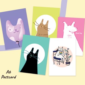 Lustige illustrierte Tierpostkarten | Niedliche Katzen- und Hundekarten | Geschenk Drucke für Tierliebhaber | Einzigartige Grußkarten | LGBT Kunstdruck