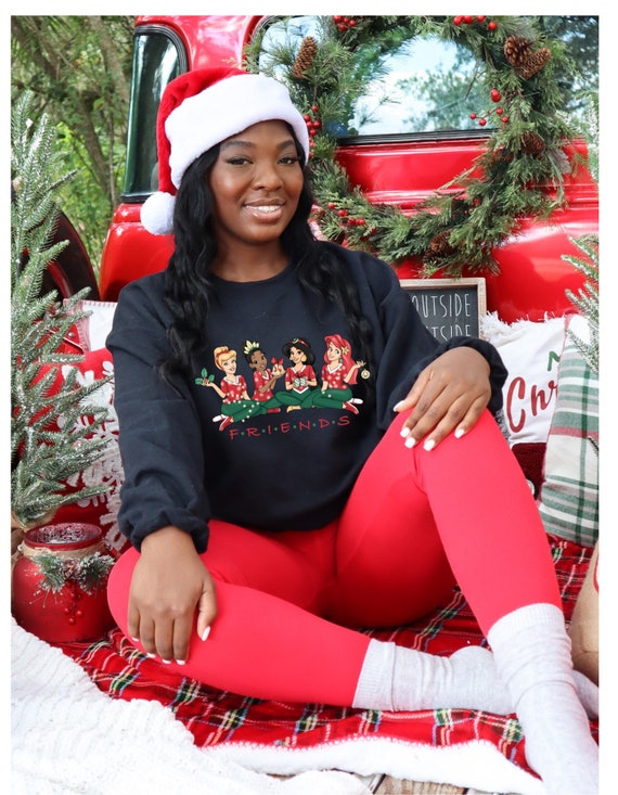 Friends Christmas Unisex Crewneck Sweatshirt Princess Fan Shirt Disney Girl Trip Christmas Youth Sweater Friends Watching Tee Xmas Friends
