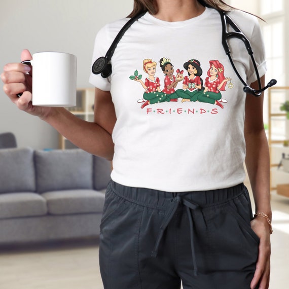 Friends Christmas Heavy Cotton Tee Princess Xmas Gift Disney Princess Christmas Shirt Disney Princess Characters Group Christmas Shirt