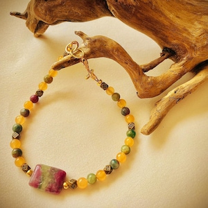 Ruby Kyanite & Tangerine Jade Bracelet: Elegant Gemstone Jewelry