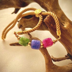 Tri-Color Tourmaline Bracelet: Adjustable Beize Cord, Spiritual Gemstone