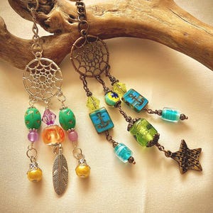 Traumfänger als Schlüsselanhänger aus Glasperlen: Lampwork Glas Charm, Accessoire für die Autoschlüssel