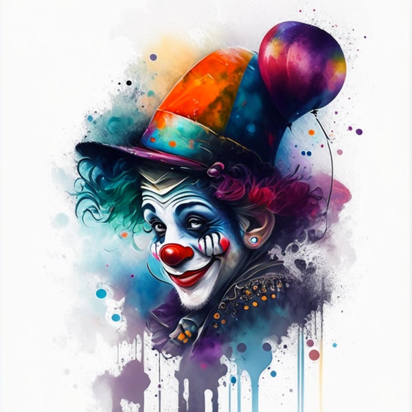 Clipart clown mignon | 300 dpi haute résolution | Graphiques PNG | Téléchargement instantané pour une utilisation commerciale | Clipart clown mignon aquarelle