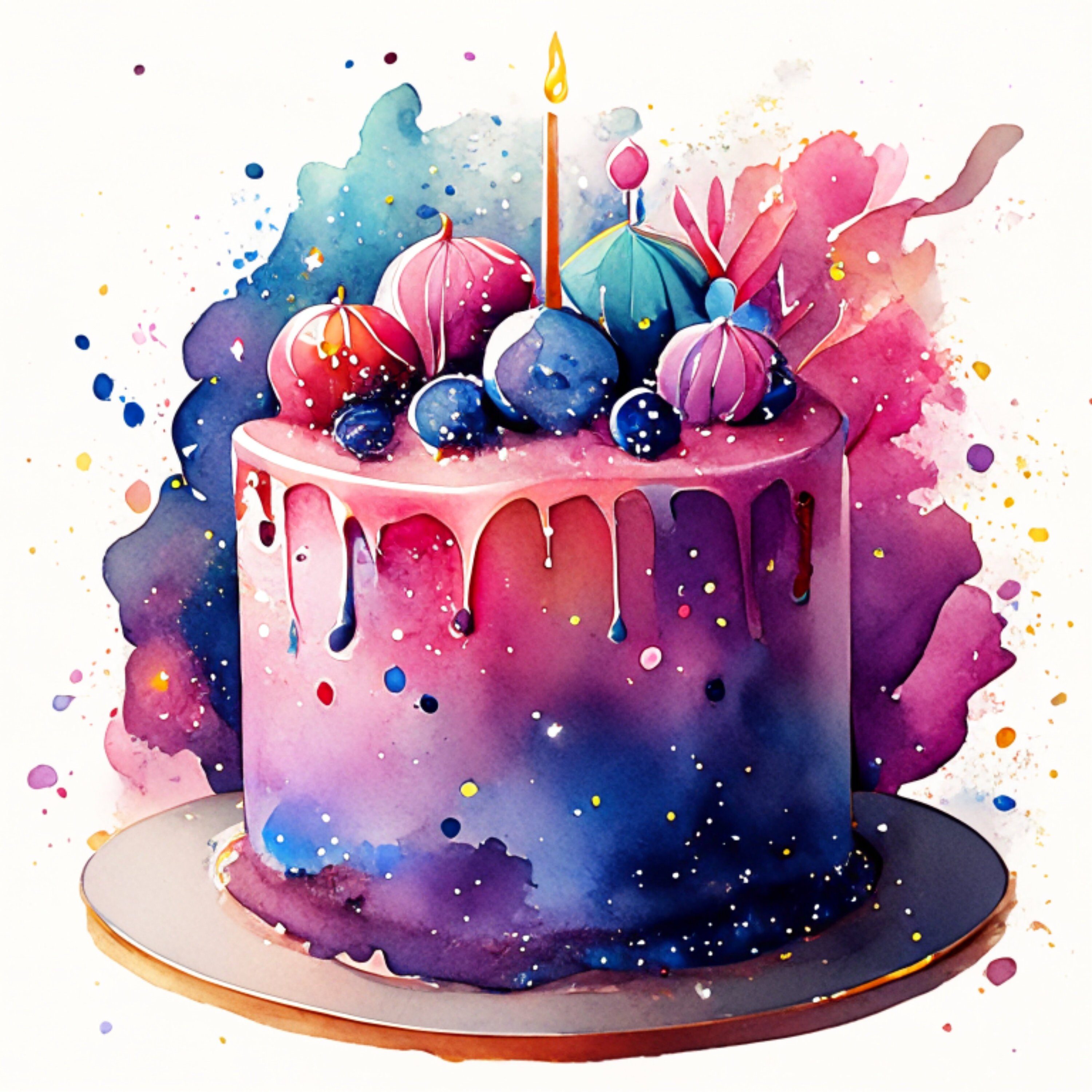Watercolor Birthday Cake Clipart: High-resolution PNG Graphics (instant ...