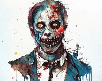 Watercolor Zombie Clipart: PNG Graphics for Commercial Use (Digital Download)