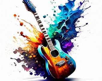 Guitar Clipart | 300dpi High Resolution | PNG Graphics | Instant Download for Commercial Use | Watercolor Guitar Clipart