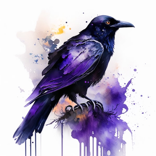 Crow Clipart | 300dpi High Resolution | PNG Graphics | Instant Download for Commercial Use | Watercolor Crow Clipart