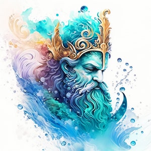 Watercolor Poseidon Clipart: High-Resolution PNG Graphics (Digital Download)