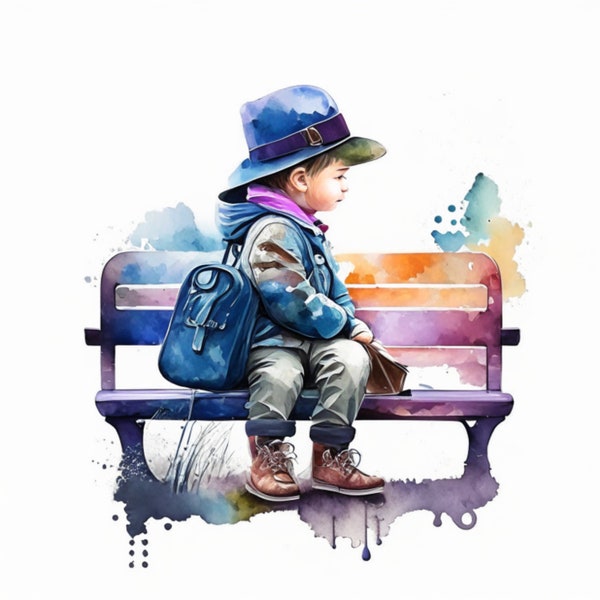 Boy sitting Clipart | 300dpi High Resolution | PNG Graphics | Instant Download for Commercial Use | Watercolor Cute Boy sitting Clipart 