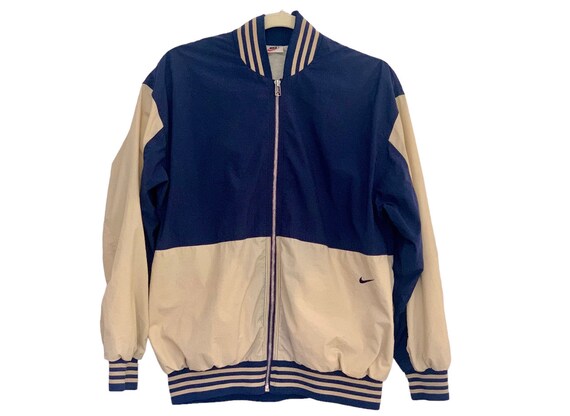 90's NIKE poly × nylon jacket Nike Vintage 90s Big Embroidered Logo Insulated Zip Nylon