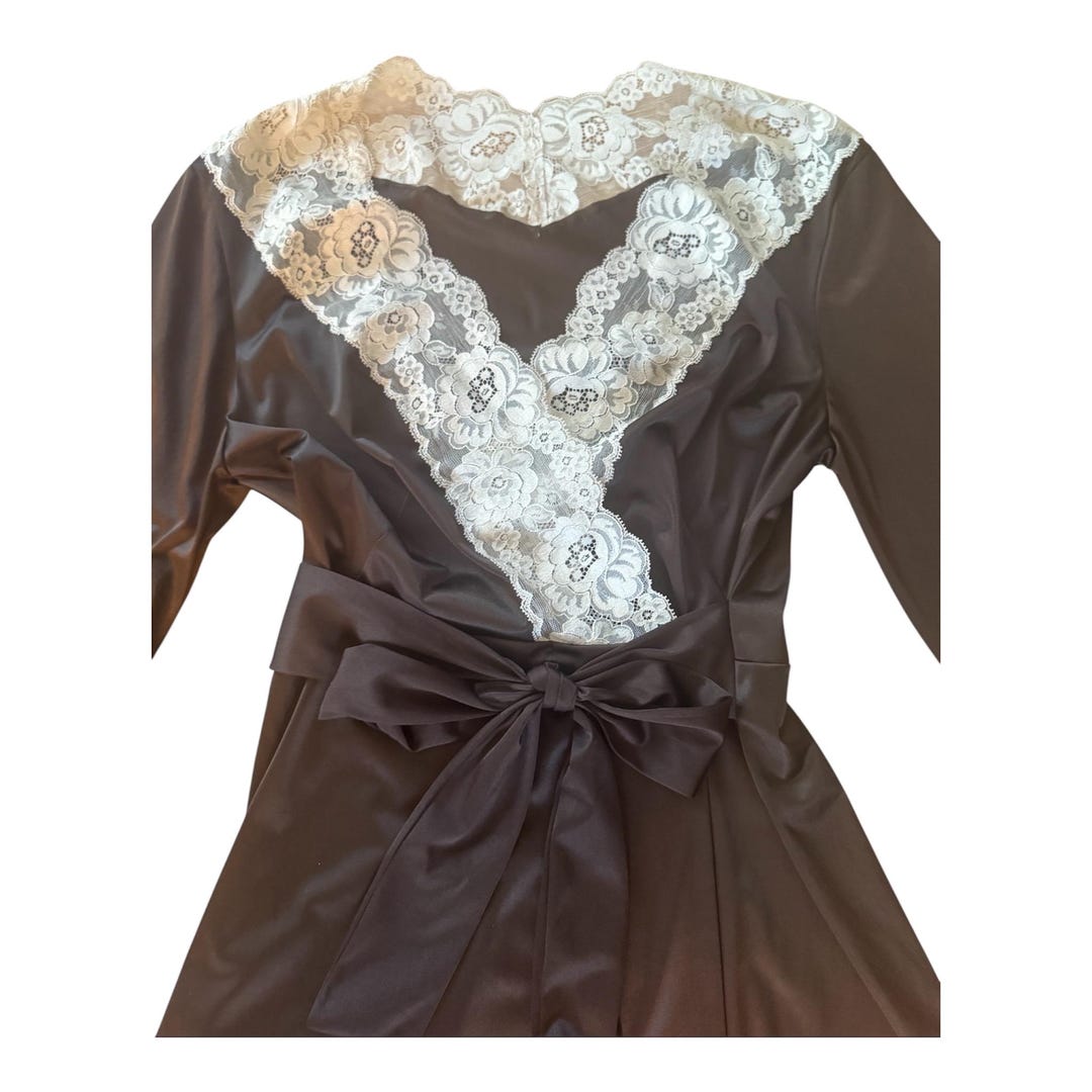 Vintage Vanity Fair Long Robe: Chocolate Brown, Lace Trim, Romantic ...