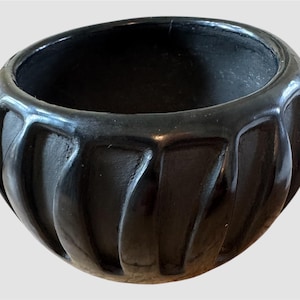 Francis Salazar signed Santa Clara Pueblo Pottery Bowl Blackware carved