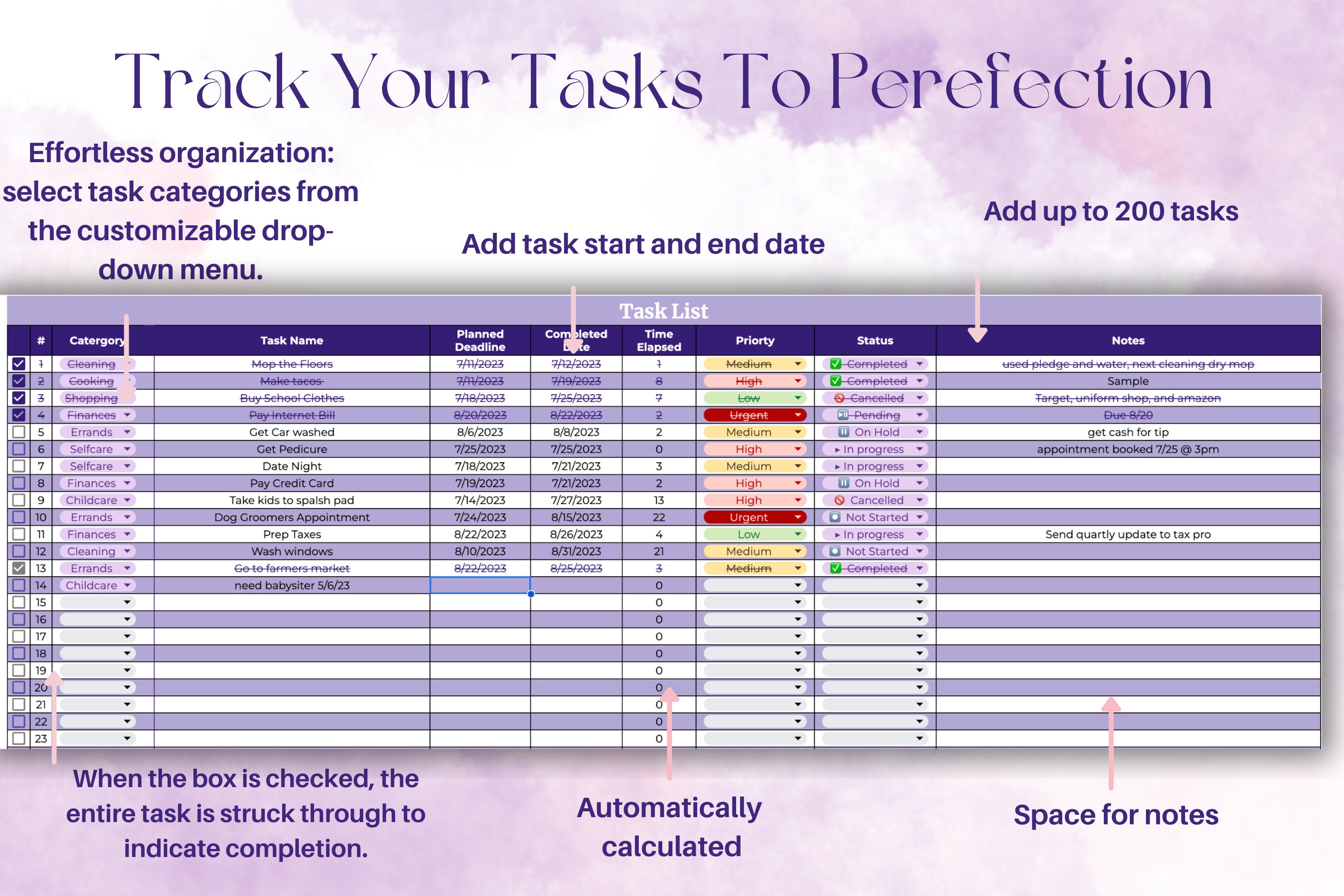 To Do List Spreadsheet Goal Tracker Google Sheets Task Tracker Template ...