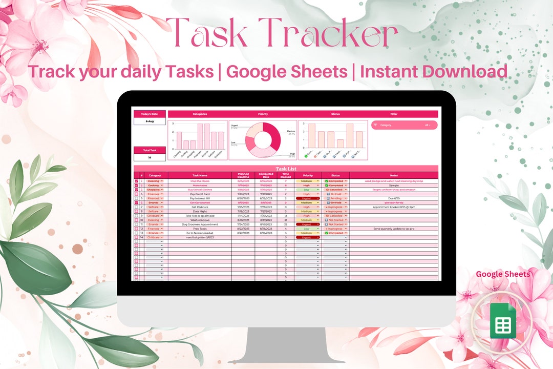 Google Sheets Task Tracker Template Productivity to Do List Spreadsheet ...