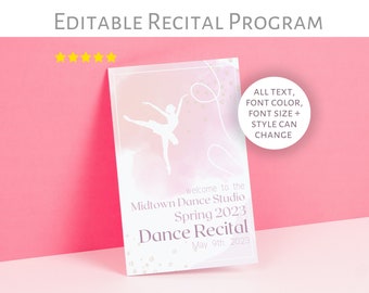 Dance Recital Program, Editable Ballerina Recital program Template, Printable Program, 2023 Recital Program, Pamphlet Template, Pink Program