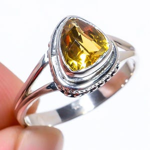 Natural Yellow Citrine Ring, 925 Solid Sterling Silver Citrine Ring, Handmade Silver Citrine Ring, Yellow Stone Ring, Christmas Gift For Her