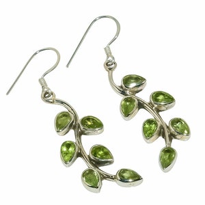 Natural Peridot Earrings, Leaf Shape Green Peridot Earrings, 925 Solid Sterling Silver Gemstone Earrings, Unique Leaves Pear Earring For Her
