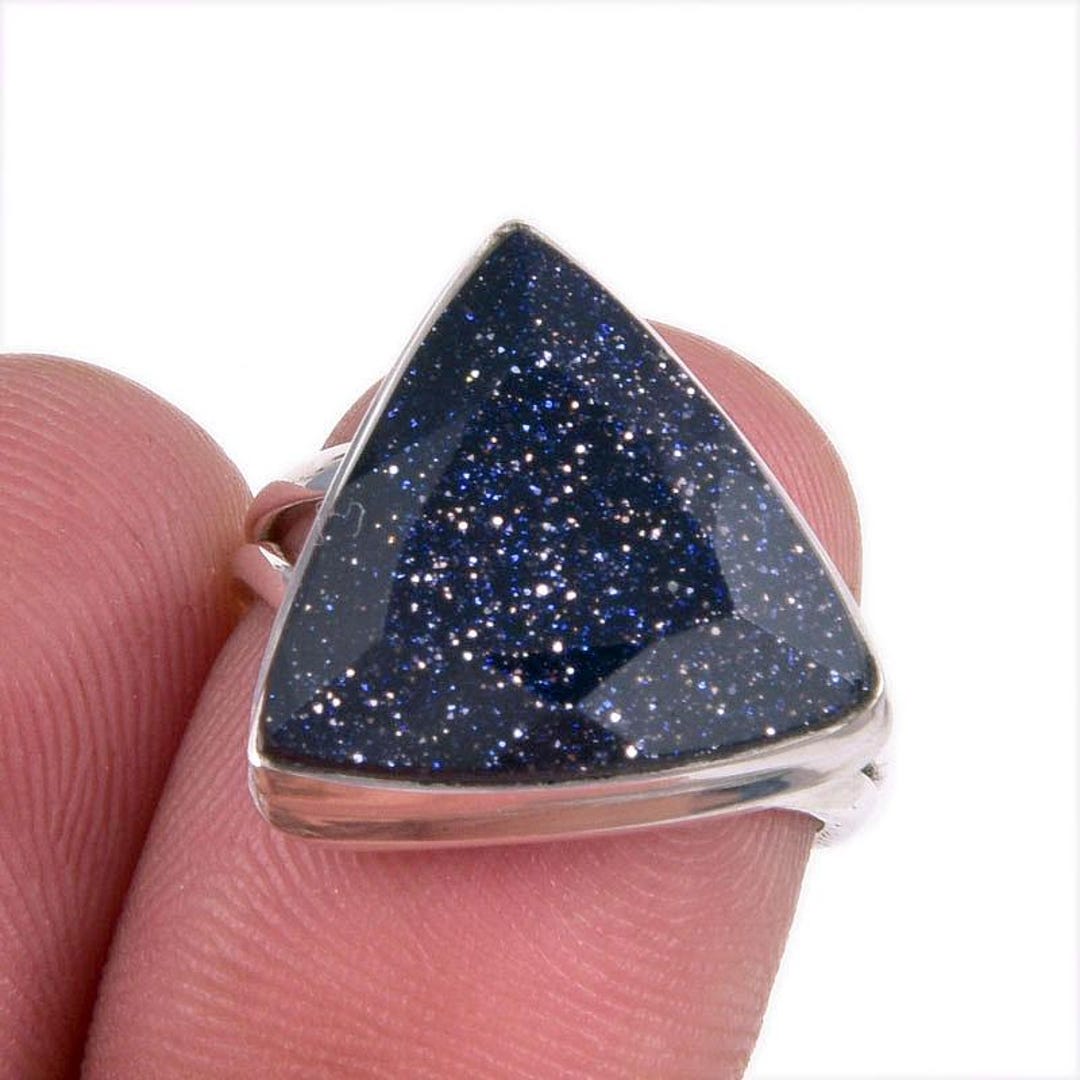 Trillian Rings Celestial Genuine Blue Sunstone Ring: Handmade Trillian Cut 925 Solid ...