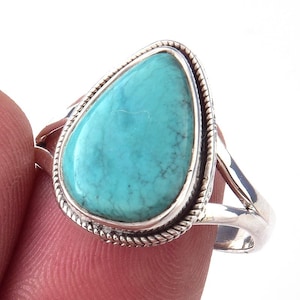 Genuine Tibetan Turquoise Ring, Pear Turquoise Gemstone Ring, Bohemian Ring, 925 Solid Sterling Silver Handmade Turquoise Jewelry For Her