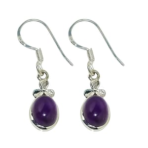 Genuine Amethyst Earrings, 925 Solid Sterling Silver Oval Amethyst Earrings, Purple Stone Earrings, Handmade Silver Amethyst Earring For Her