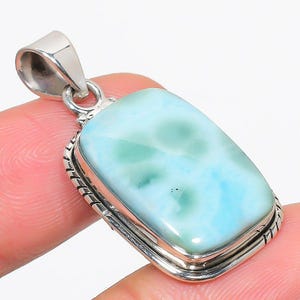 Genuine Blue Larimar Pendant Necklace, 925 Solid Sterling Silver Gemstone Pendant, Cushion Larimar Pendant, Larimar Jewelry for Women-Men