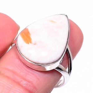 Natural Pink Scolecite Ring, 925 Solid Sterling Silver Gemstone Ring, Handmade Pear Scolecite Ring, Bohemian Ring, Christmas Gift For Her