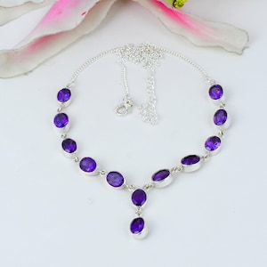 Natural Amethyst Necklace, 925 Solid Sterling Silver Gemstone Chain Necklace, Purple Stone Necklace, Necklace For Women, Anniversary Gift
