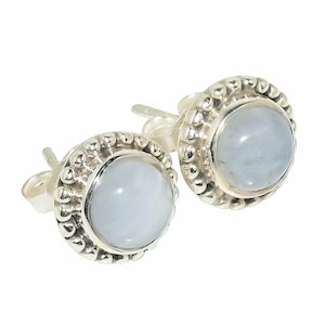 Genuine Rainbow Moonstone Stud Earrings, Pair 6mm Solid 925 Sterling Silver Studs, June Birthstone, Moonstone Earrings, Tulip Studs For Her