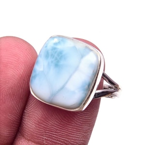 Natural Republic Larimar Ring, 925 Solid Sterling Silver Gemstone Ring, Cushion Blue Larimar Handmade Ring, Christmas Gift, Ring For Her-Him