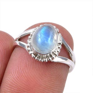 Natural Rainbow Moonstone Ring, 925 Solid Sterling Silver Gemstone Ring, June Birthstone Oval Shape Moonstone Ring, Christmas Gift For Her