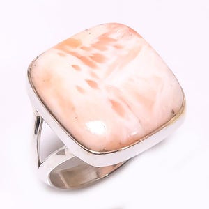 Natural Pink Scolecite Ring, 925 Solid Sterling Silver Gemstone Ring, Square Cushion Scolecite Handmade Ring Bohemian Ring, Ring For Her-Him