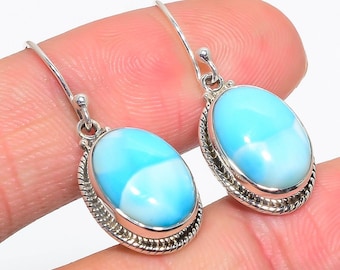 Larimar Earrings, 925 Solid Sterling Silver, Dangle Drop Earrings, Handmade Silver Earrings, Bohemian Jewellery, Wedding Gift For Her