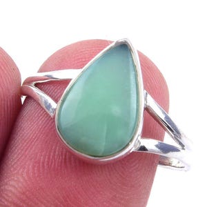 Natural Green Chrysoprase Ring, Pear Shape Chrysoprase Gemstone Ring, 925 Solid Sterling Silver Birthstone Ring, Statement Ring For Her-Him