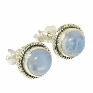 Natural Rainbow Moonstone Stud Earrings, Pair 6mm Solid 925 Sterling Silver Studs, June Birthstone, Moonstone Earrings, Tulip Studs For Her