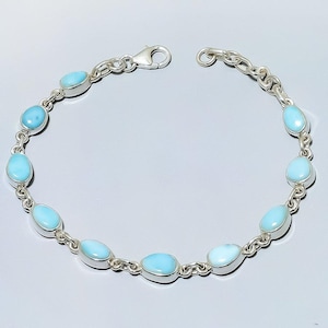 Genuine Larimar Bracelet, 925 Solid Sterling Silver Gemstone Bracelet, Bracelet For Women-Men Dominican Republic Larimar Adjustable Bracelet