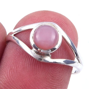 Genuine Pink Opal Ring, 925 Solid Sterling Silver Gemstone Ring, Minimalist Ring Handmade Silver Round Pink Opal Ring, Birthday Gift For Her