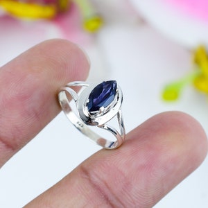 Genuine Iolite Ring, Marquise Cut Iolite Gemstone Ring, 925 Solid Sterling Silver Statement Ring, Anniversary Ring, Iolite Jewelry For Her